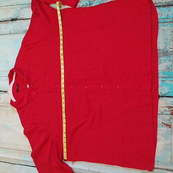 GEORGE Red Button Down w/ Rhinestones, Long Sleeve Collared Blouse: Women 2X/3X - Picture 6 of 8